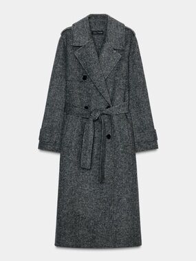 ZARA Wool Trench Coat in Charcoal Gray